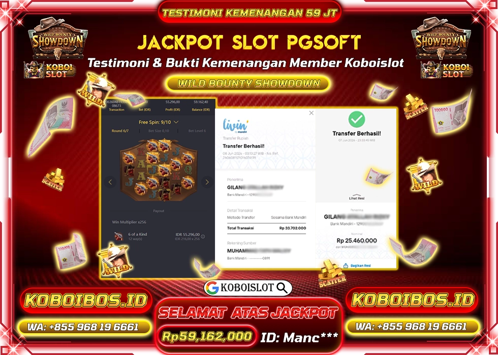 BUKTI KEMENANGAN Manca*** SLOT GACOR WILD BOUNTY SHOWDOWN Rp59.162.000,- LUNAS